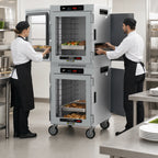 Thumbnail image #3 for Metro HotBlox™ HBCW16-DCPS-M Mobile Dual-Cavity Pass-Thru Insulated Holding Cabinet, Digital Touchscreen, 16-Pan, Clear Front/Solid Rear