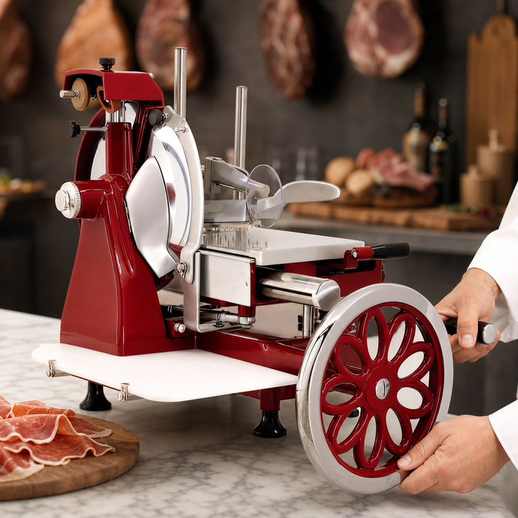 Product image #3 for Volano Trento Manual Flywheel Meat Slicer with 14-9/16-Inch Carbon Steel Blade