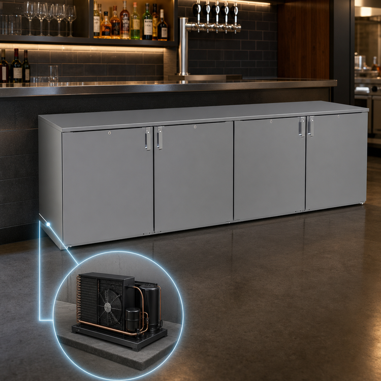 Product image #3 for Glastender C1RL96 One-Zone Remote Low-Profile Back Bar Cooler, 96 Inch, 4-Door