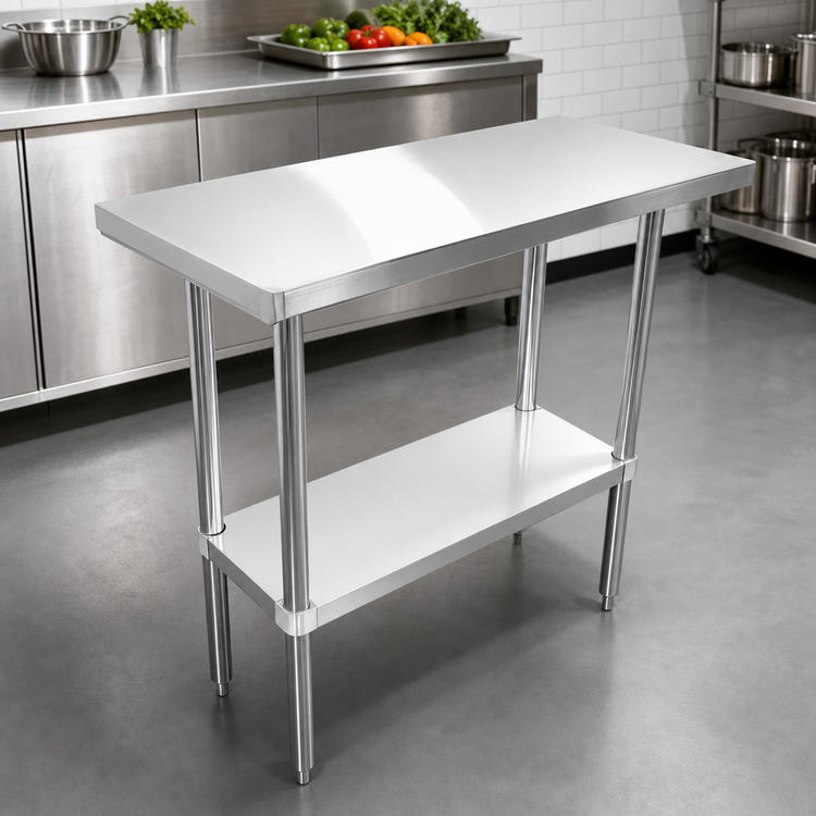 Product image #3 for Sapphire SMTE-3648S 48 Inch x 36 Inch 18/430 Stainless Steel Flat Top Work Table with Undershelf