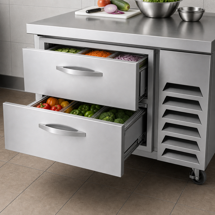 Product image #3 for Beverage-Air 48-Inch Worktop Cook Stand Freezer with 2 Drawers, Stainless Steel, Self-Contained R290 Refrigeration