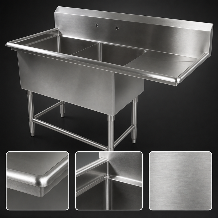 Product image #3 for John Boos Pro-Bowl Two-Compartment Stainless Steel Sink with 24-Inch Right Drainboard