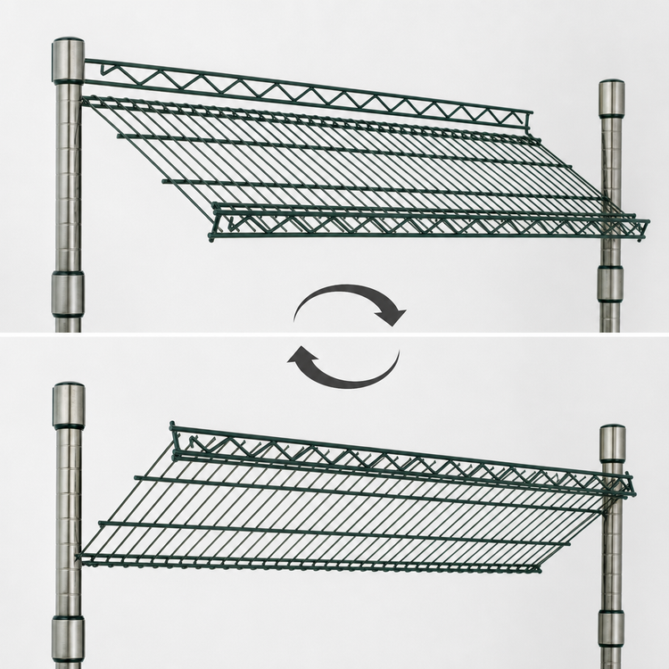 Product image #3 for Eagle Group Valu-Gard Green Epoxy 60 Inch x 18 Inch Reversible Angled Wire Shelf with Hanger Rails