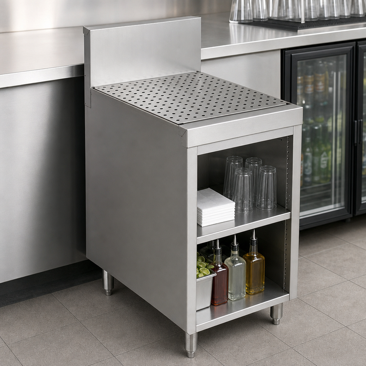 Product image #3 for Advance Tabco Prestige Supreme Underbar Drainboard Cabinet, Open Front, Stainless Steel, 18 x 25 x 36 Inches