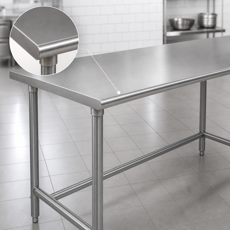 Product image #3 for Advance Tabco 120-Inch x 30-Inch 16-Gauge 304 Stainless Steel Work Table with Open Base and Crossrails