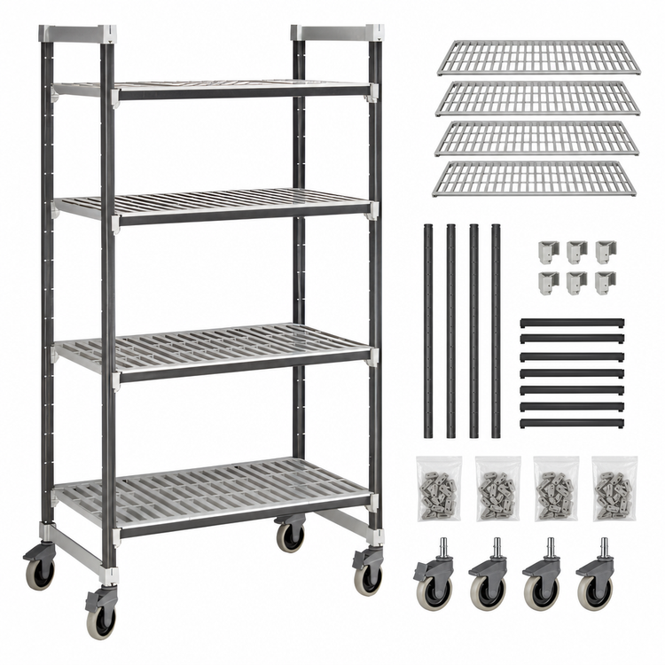 Product image #3 for Camshelving Elements XTRA 4-Shelf Vented Mobile Starter Shelving Unit, 21" x 54" x 70-1/4", Speckled Gray