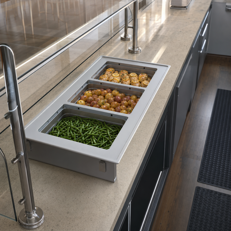 Product image #3 for Vollrath Short-Side 3-Pan Drop-In Hot Well with Infinite Controls, Autofill, and Manifold Drain