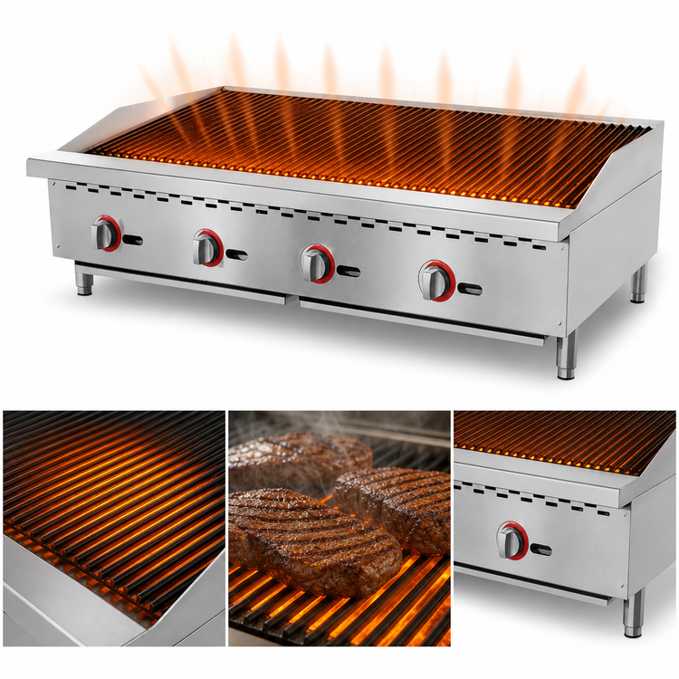 Product image #3 for Omcan Countertop Natural Gas 4-Burner Radiant Charbroiler with 48 x 23.86-Inch Cooking Area