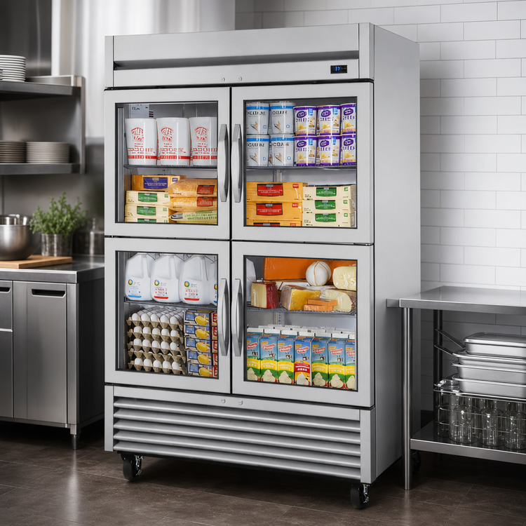 Product image #3 for True Two-Section Glass Door Reach-In Refrigerator, Stainless Steel, Self-Contained Bottom Mount