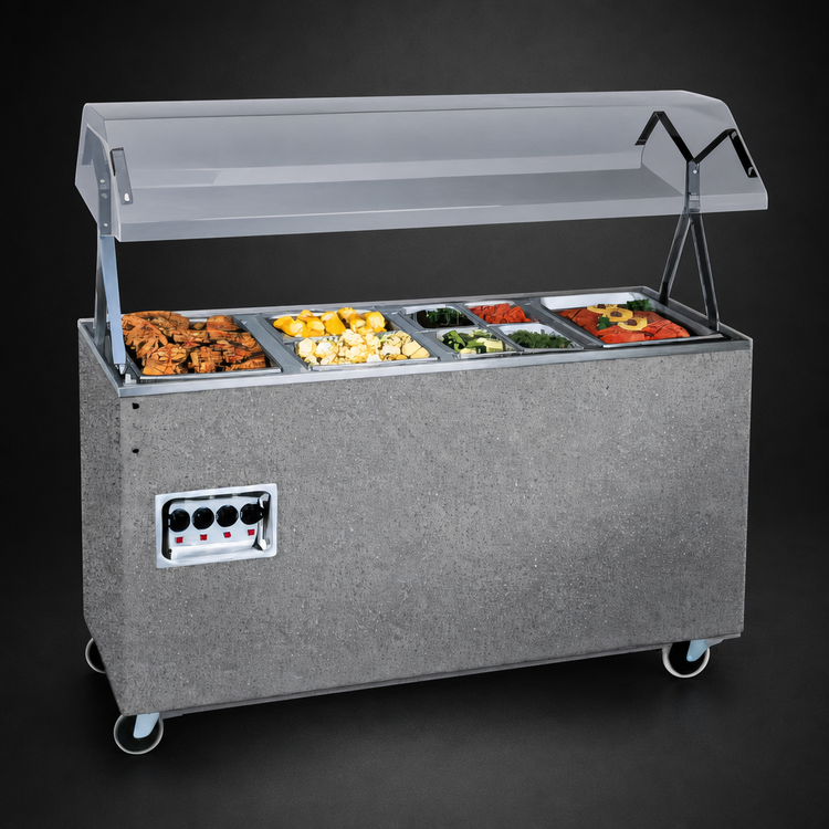 Product image #3 for Vollrath 2-Series Affordable Portable 4-Well Mobile Open-Well Hot Food Station with Buffet Breath Guard and Granite Enclosed Base