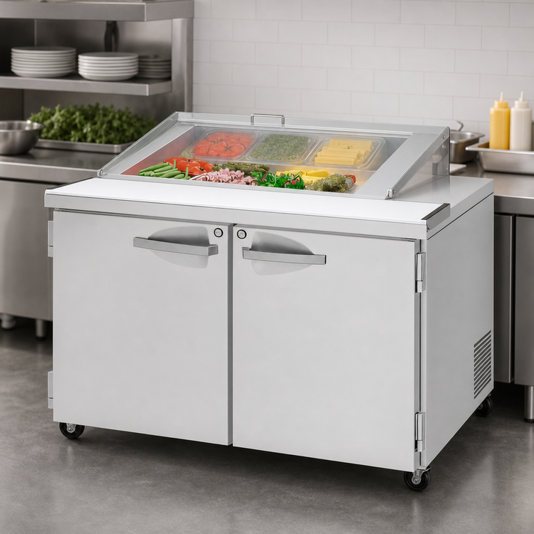 Product image #3 for Turbo Air PRO Series 48-1/4-Inch Two-Section Sandwich/Salad Prep Table with Flat Clear Lid