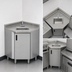 Thumbnail image #3 for Advance Tabco Corner Freestanding Stainless Steel Hand Sink Cabinet with 14 x 10 x 10 Bowl, Faucet and Drain