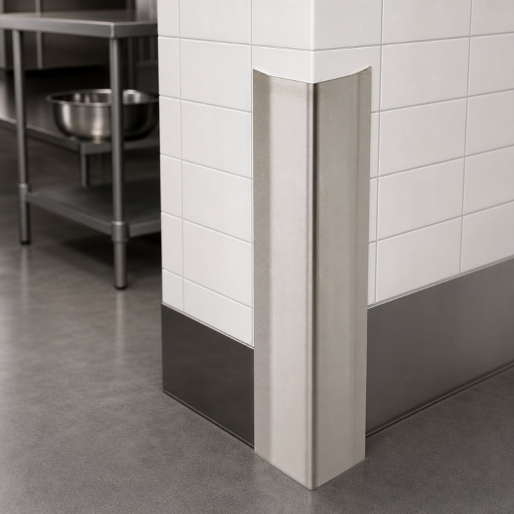 Product image #3 for BK Resources 96-Inch Inside Wall Corner Guard, 4 x 4 Inches, 16-Gauge Stainless Steel