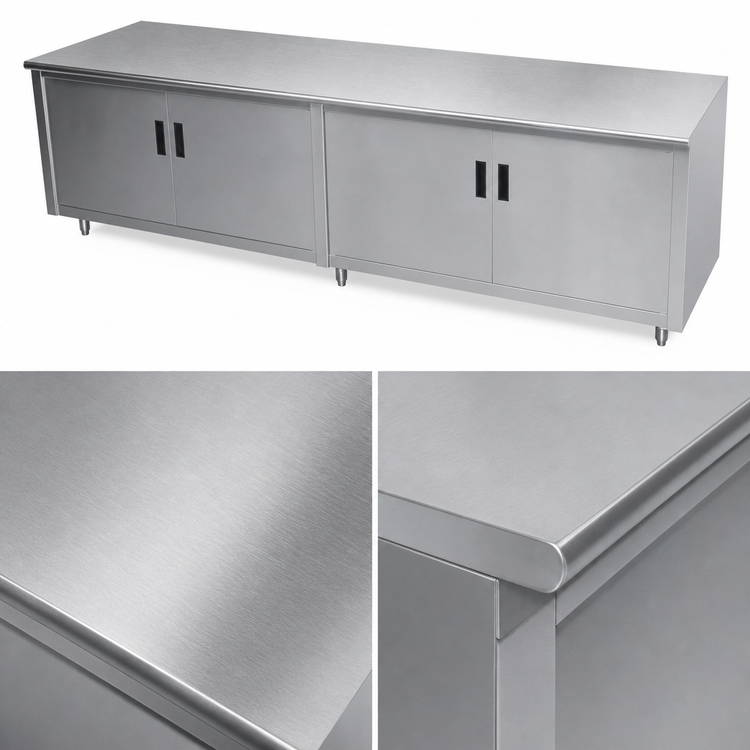 Product image #3 for Advance Tabco 72" x 30" Enclosed Work Table with Hinged Door Cabinet Base and 14 Gauge 304 Stainless Steel Top