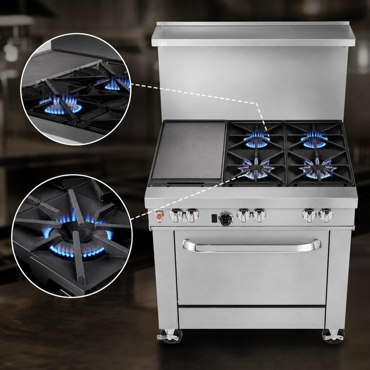 Product image #3 for Southbend Ultimate 36-Inch Commercial Gas Range with 4 Burners, 12-Inch Left Griddle and Cabinet Base