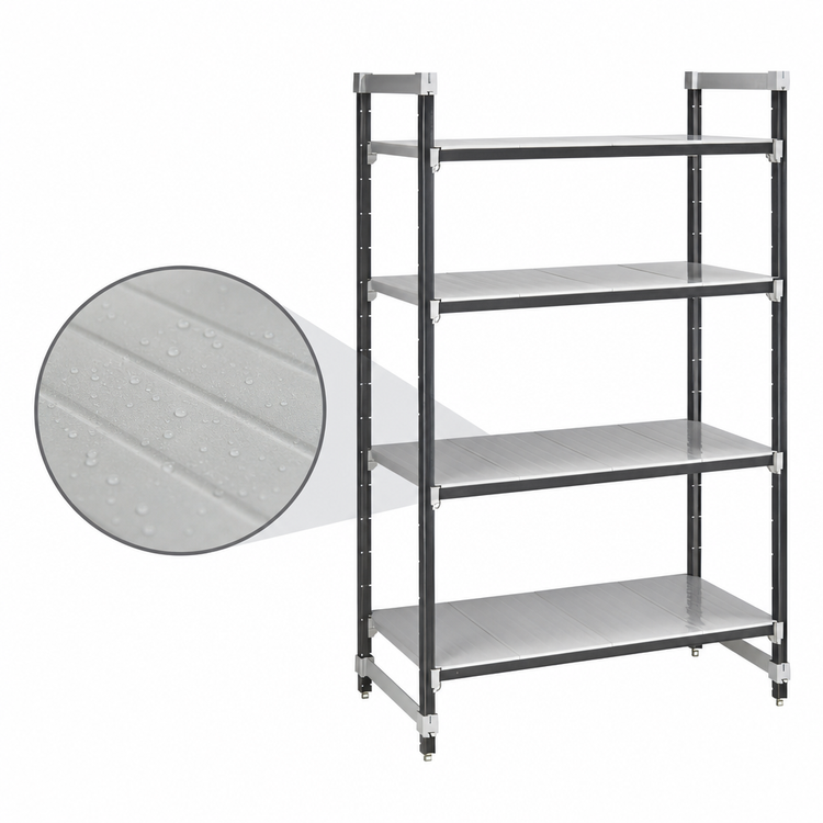 Product image #3 for Cambro Camshelving Elements XTRA Stationary Starter Unit, 18" x 36" x 72", 4 Solid Shelves, Speckled Gray