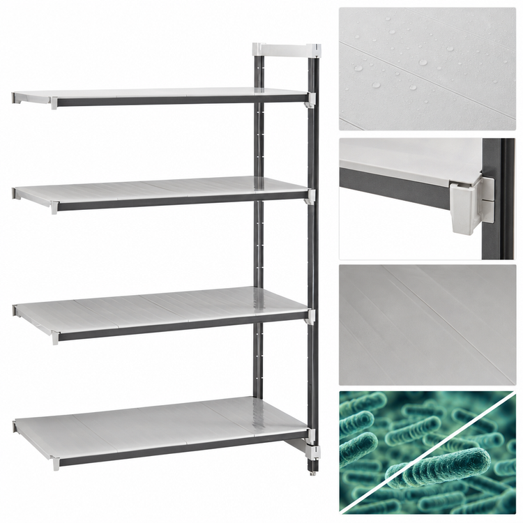 Product image #3 for Cambro Camshelving Elements XTRA 4-Shelf Solid Stationary Add-On Unit, 72W x 24D x 72H, Speckled Gray