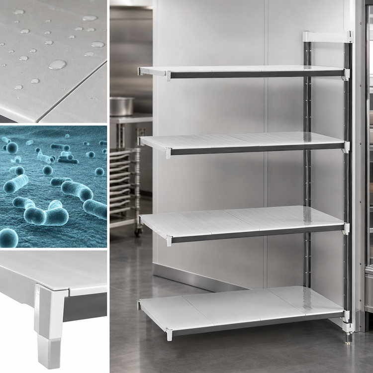 Product image #3 for Cambro Camshelving Elements XTRA Stationary 4-Tier Solid Add-On Shelving Unit, 21 x 60 x 64 Inches, Speckled Gray