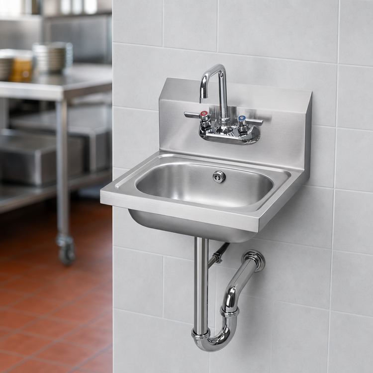 Product image #3 for Krowne Wall-Mounted Stainless Steel Hand Sink with Gooseneck Faucet and Backsplash