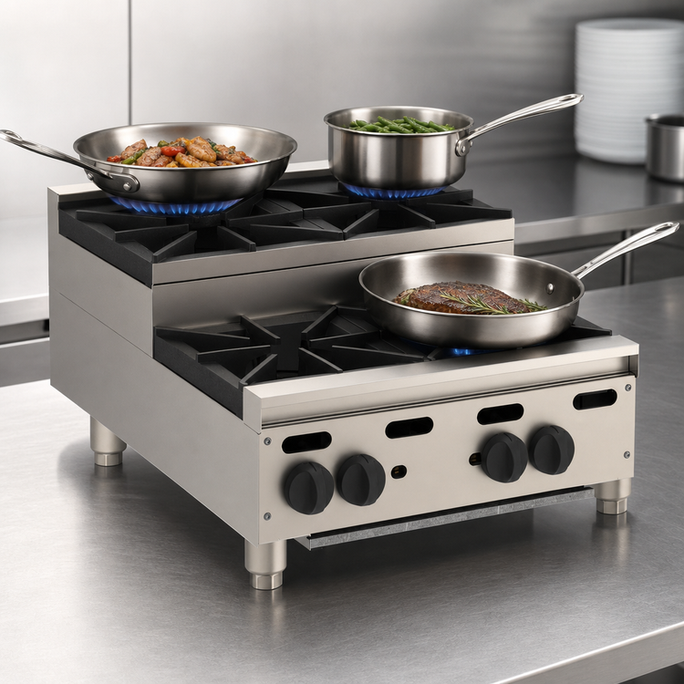 Product image #3 for Vulcan Achiever VHP424U 24-Inch 4-Burner Countertop Gas Hot Plate with Step-Up Rear Burners
