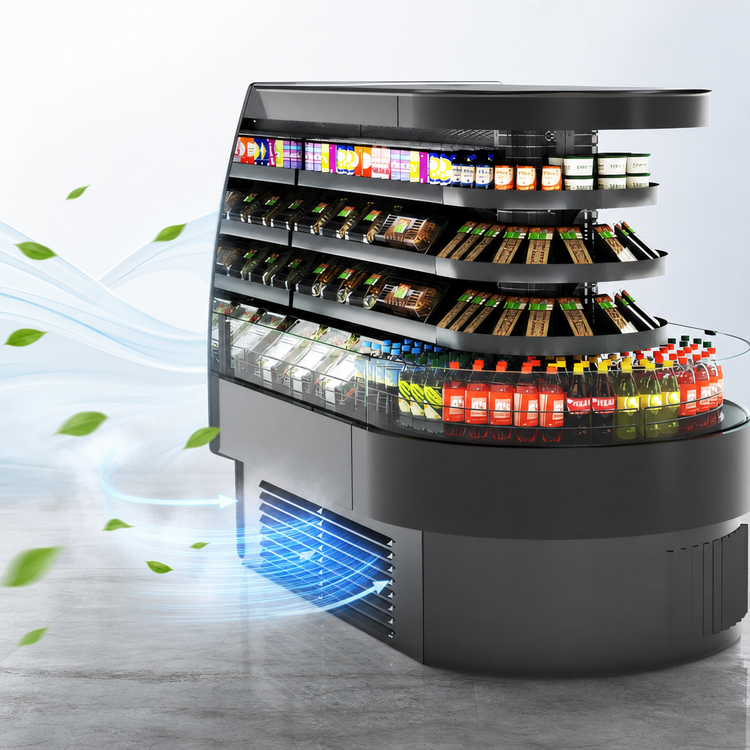 Product image #3 for Oasis Self-Service Refrigerated End Cap Case, Self-Contained, Curved Open Front, 73-3/8 Inches Wide