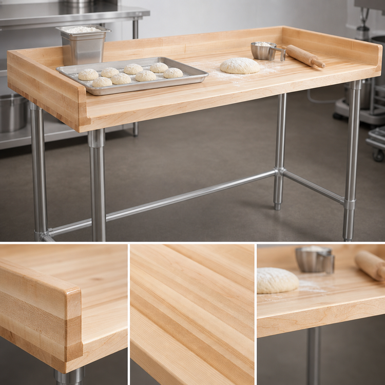 Product image #3 for John Boos Baker's Top Wood Work Table with Stainless Steel Legs and Coved Riser, 48 x 24 Inches