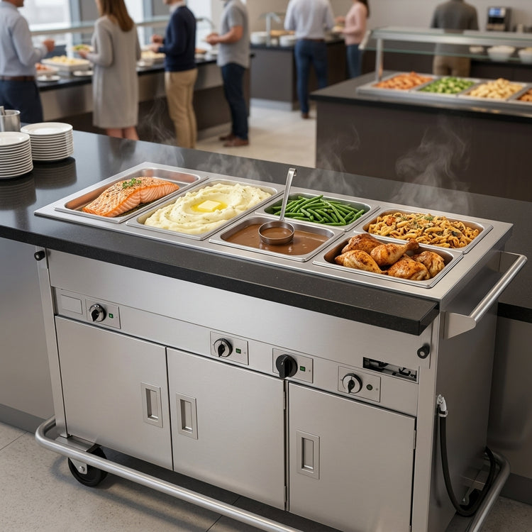 Product image #2 for Dinex ServeXpress DXPDME5PTSBH Mobile Electric 5-Well Hot Food Counter