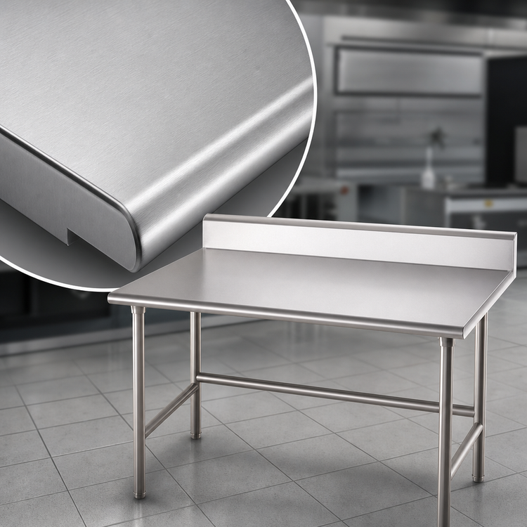 Product image #3 for Advance Tabco 84-Inch x 24-Inch 14-Gauge 304 Stainless Steel Work Table with 5-Inch Backsplash