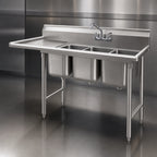 Thumbnail image #3 for Eagle Group 414-16-3-18L-X 74-3/8" Three-Compartment Sink, Left 18" Drainboard, 430 Stainless Top, 304 Stainless Bowls, Galvanized Legs