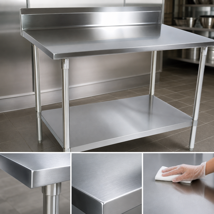 Product image #3 for BK Resources 72 Inch x 24 Inch 18-Gauge Stainless Steel Riser Work Table with 5 Inch Backsplash, Galvanized Legs and Undershelf