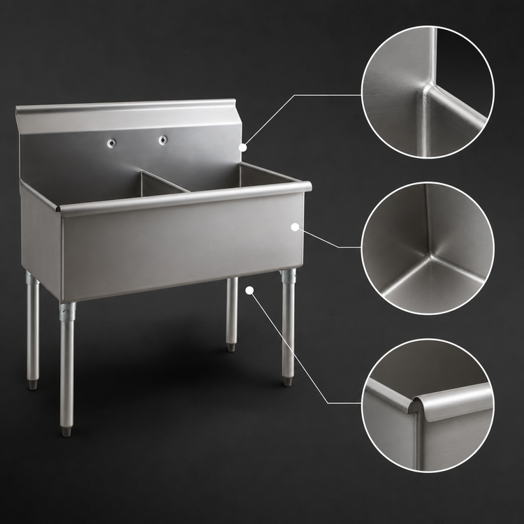 Product image #3 for Eagle Group Two-Compartment Utility Sink, 49-3/8"W x 28"D, 16-Gauge 304 Stainless Steel, Galvanized Legs
