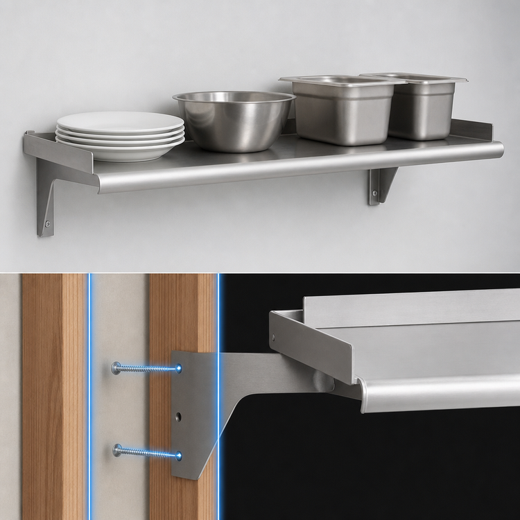 Product image #3 for Eagle Snap-n-Slide 36-Inch x 15-Inch Wall-Mounted Stainless Steel Shelf with Rolled Front Edge