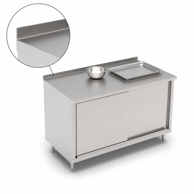 Product image #3 for John Boos Stainless Steel Enclosed Work Table with Cabinet Base and Sliding Doors, 48"W x 36"D, 1-1/2" Rear Riser