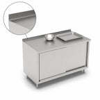 Thumbnail image #3 for John Boos 4CS4R1.5-3648 Stainless Steel Enclosed Work Table with Cabinet Base and Sliding Doors, 14-Gauge 300-Series Top, 48"W x 36"D