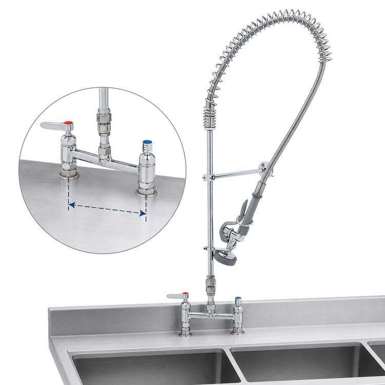 Product image #3 for T&S Brass EasyInstall Deck-Mount Pre-Rinse Add-On Faucet with 8-Inch Adjustable Centers, 12-Inch Swing Spout, and 1.15 GPM Spray Valve