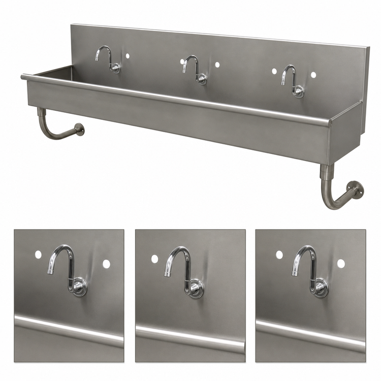 Product image #3 for Advance Tabco 3-Station ADA Wall Mounted Multiwash Hand Sink, 72-Inch, 304 Stainless Steel