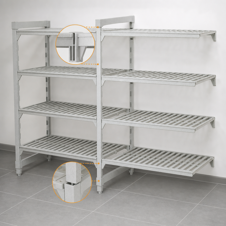 Product image #4 for Cambro Camshelving Premium 4-Tier Vented Polymer Add-On Shelving Unit, 24 x 72 x 84 Inches, Speckled Gray