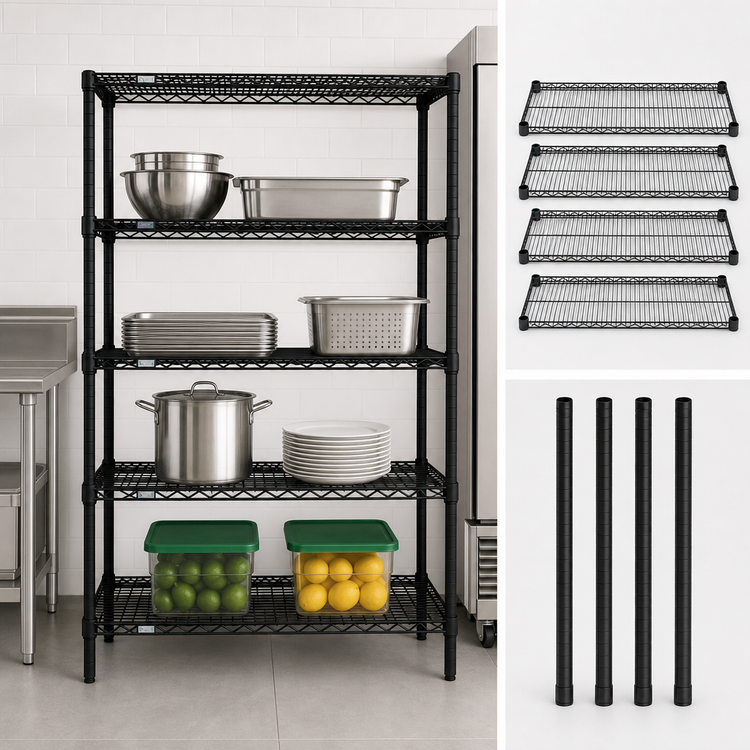 Product image #3 for Quantum Black Epoxy Antimicrobial Wire Shelving Starter Kit, 36"W x 12"D x 54"H