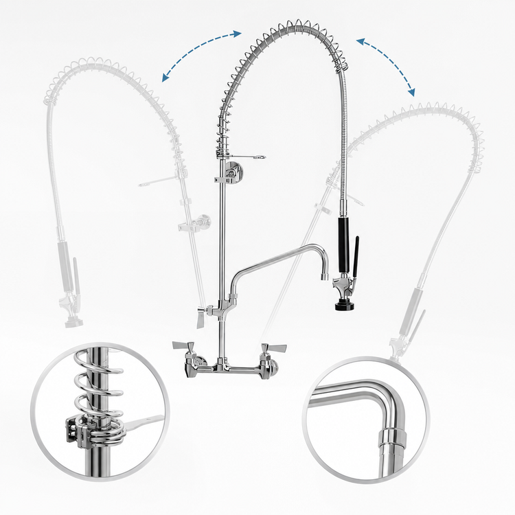 Product image #3 for Fisher Spring Pre-Rinse Unit with Add-On Faucet and 6-Inch Swing Spout, 8-Inch Adjustable Wall Mount, Stainless Steel