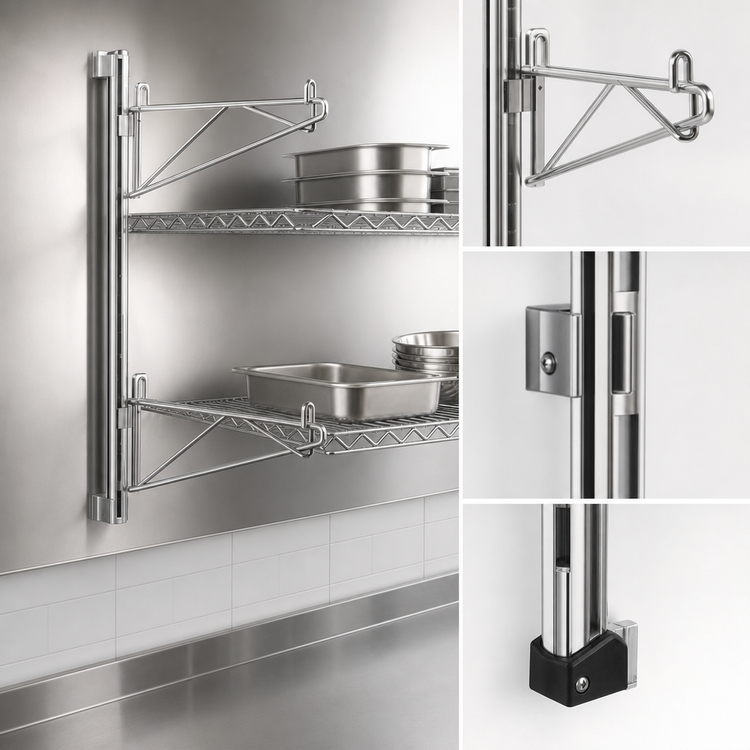 Product image #3 for Eagle Group Adjustable Post Wire Wall Mount Prepackaged End Unit for 24-Inch Deep Shelves, 33-Inch Posts, Chrome Finish