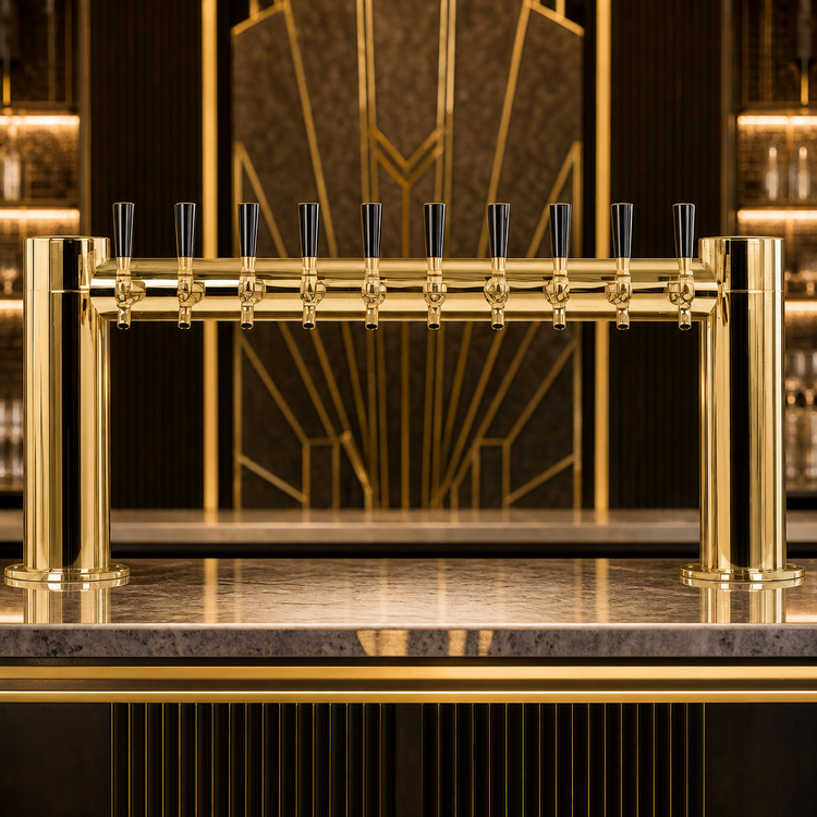 Product image #3 for Metropolis H-Style Countertop 10-Faucet Glycol-Cooled Draft Beer Tower with PVD Brass Finish