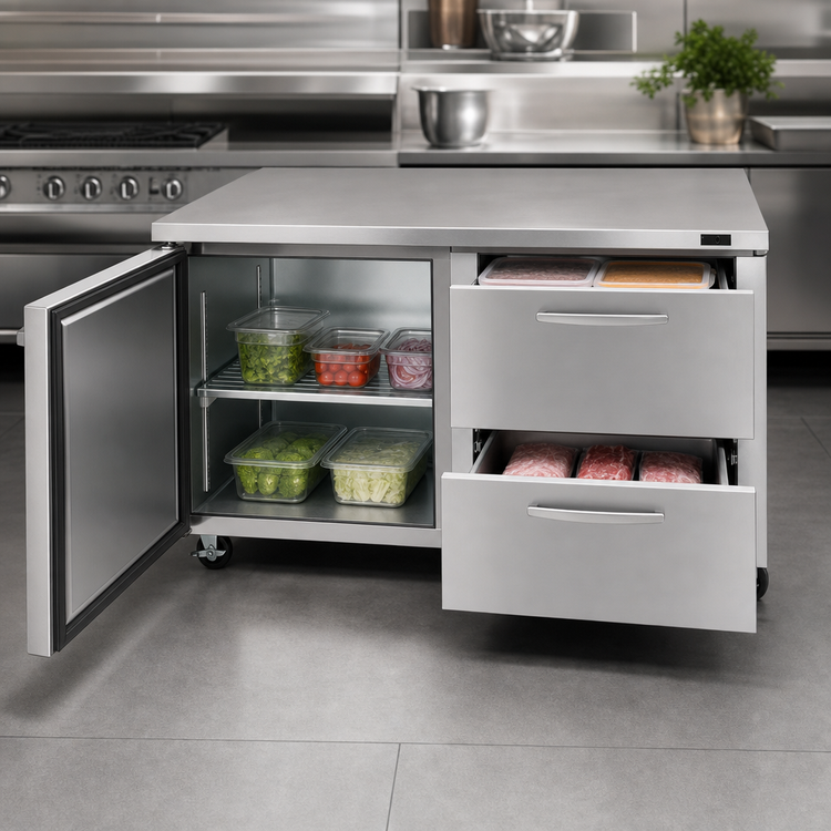 Product image #4 for Turbo Air PRO Series Two-Section Undercounter Freezer with Doors and Drawers, 17 Cu. Ft., Self-Contained, Stainless Steel