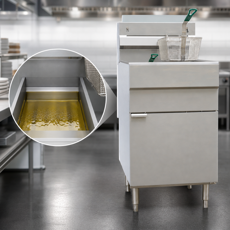 Product image #3 for Omcan USA Natural Gas Floor Fryer with 70 lb. Oil Capacity, 5-Tube Burners, 21-Inch Wide, 150,000 BTU