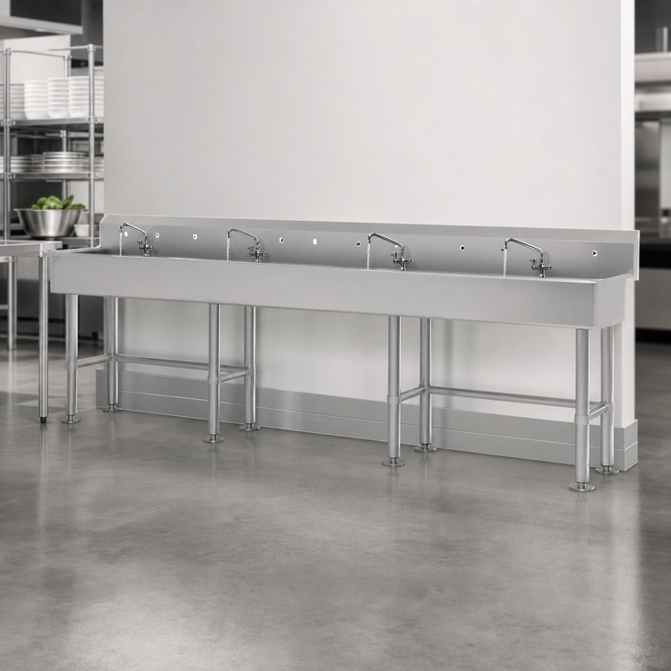 Product image #3 for Advance Tabco Multiwash Freestanding Multi-Station Hand Sink with Splash-Mount Faucet Provision, 120-Inch Wide