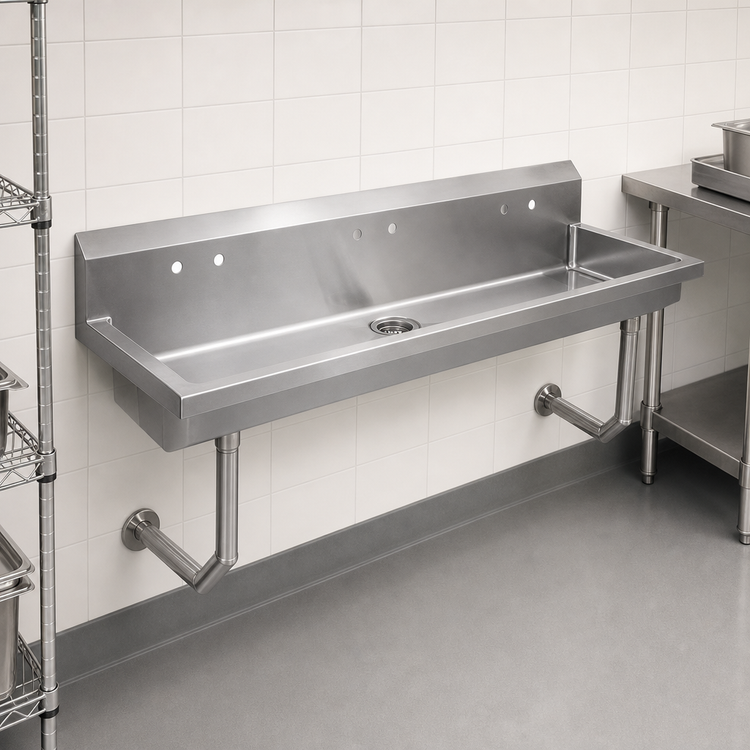 Product image #2 for John Boos 80-Inch Wall-Mount Stainless Steel Multi-Station Hand Wash Sink with 4 Single Faucet Holes