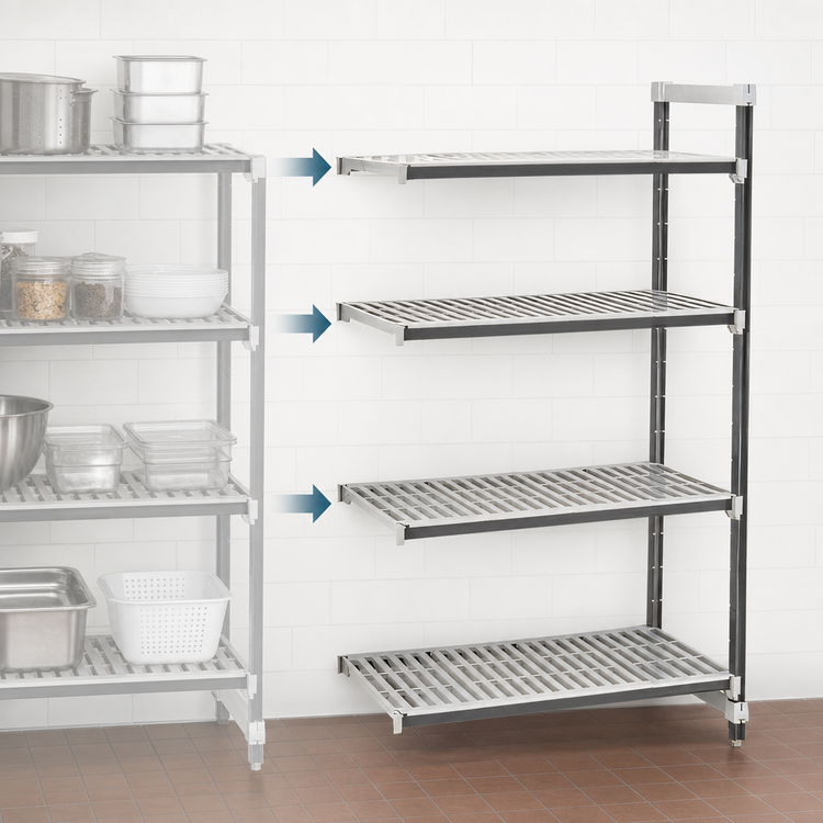 Product image #3 for Cambro Camshelving Elements XTRA Stationary Add-On Polymer Shelving Unit, 24 x 21 x 72 Inches, 4-Shelf Louvered, Speckled Gray