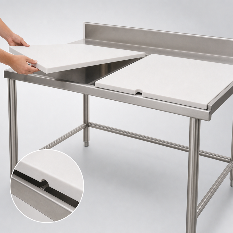 Product image #3 for Eagle Group 72-Inch x 36-Inch Boning Table with Poly Top, Stainless Steel Open Base, and 4-Inch Backsplash