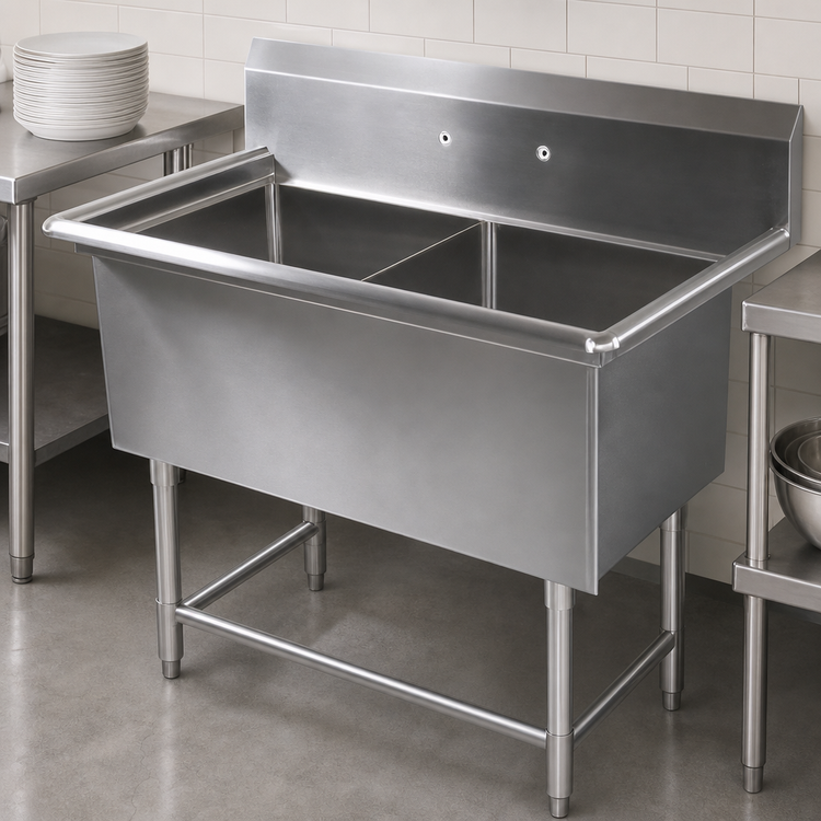 Product image #3 for John Boos Pro-Bowl 2-Compartment Commercial Sink with Legs, 18" x 18" Bowls, and 10" Backsplash
