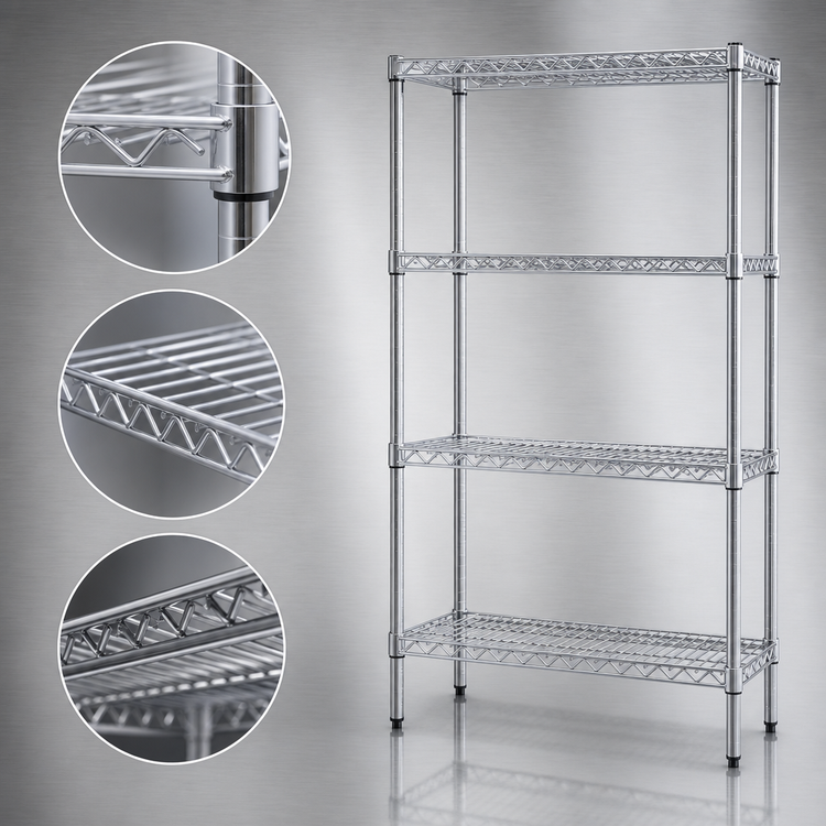 Product image #3 for Eagle Group 4-Tier Wire Starter Shelving Unit, 24 x 21 x 74 Inches, Stainless Steel Finish