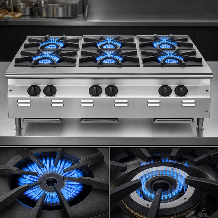 Product image #3 for RedHots Chef's Line 36-Inch 6-Burner Star Burner Natural Gas Countertop Hot Plate
